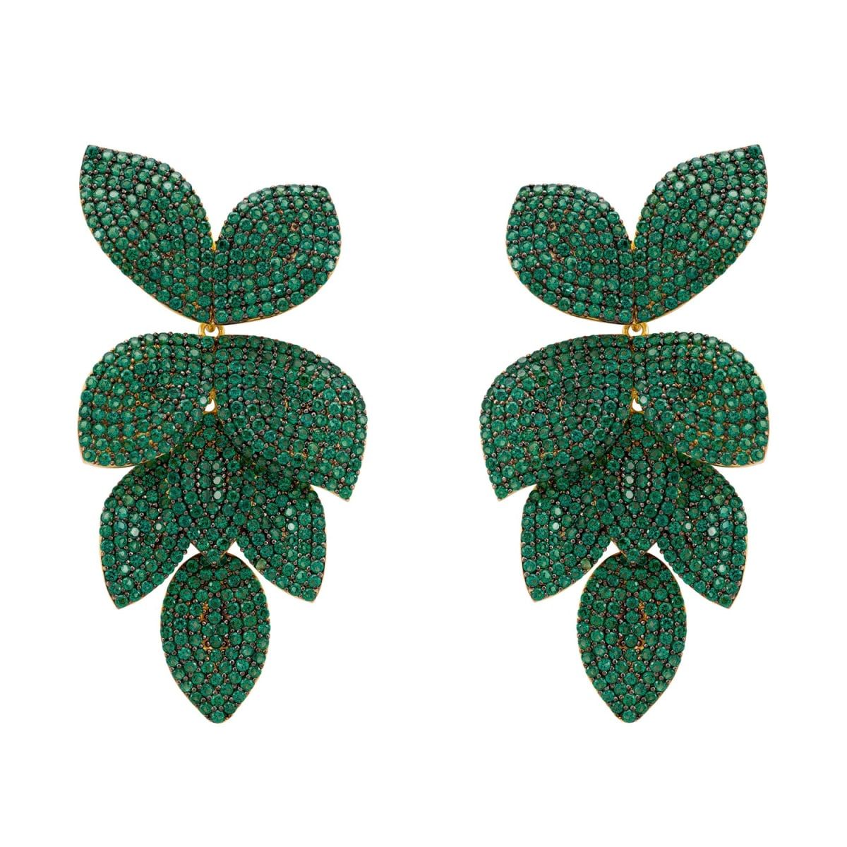 Petal Cascading Flower Earrings Gold Emerald Green | Wolf & Badger (US)