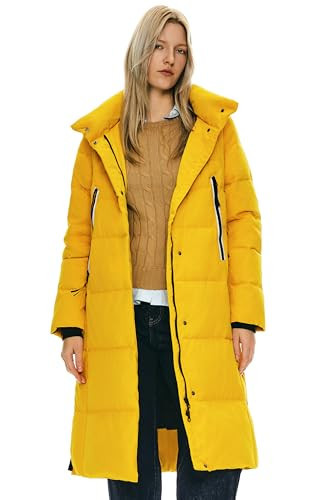 Orolay Damen Verdickte Daunenjacke Langer Wintermantel Mit Kapuze Pufferjacke Gelb XL | Amazon (DE)
