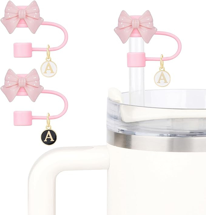 Cute Bow Straw Cover for Stanley Cup With 2 Initial Letter Charms Name ID Accessories Compatible ... | Amazon (US)
