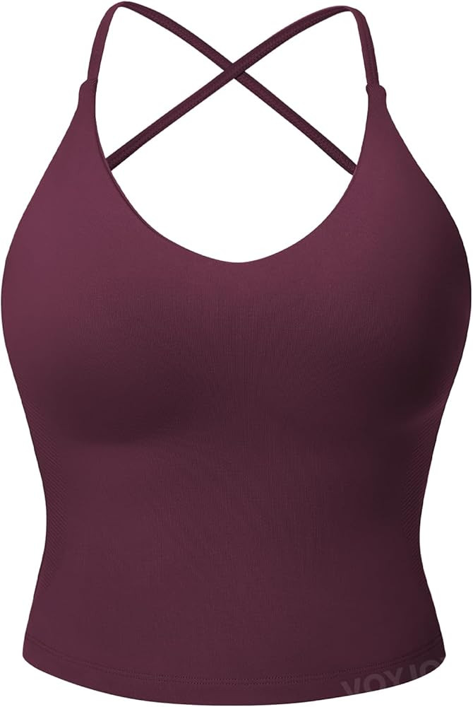 VOYJOY Women's Workout Tank Top V Neck Padded Sleeveless Backless Crop Tops with Adjustable Spagh... | Amazon (US)