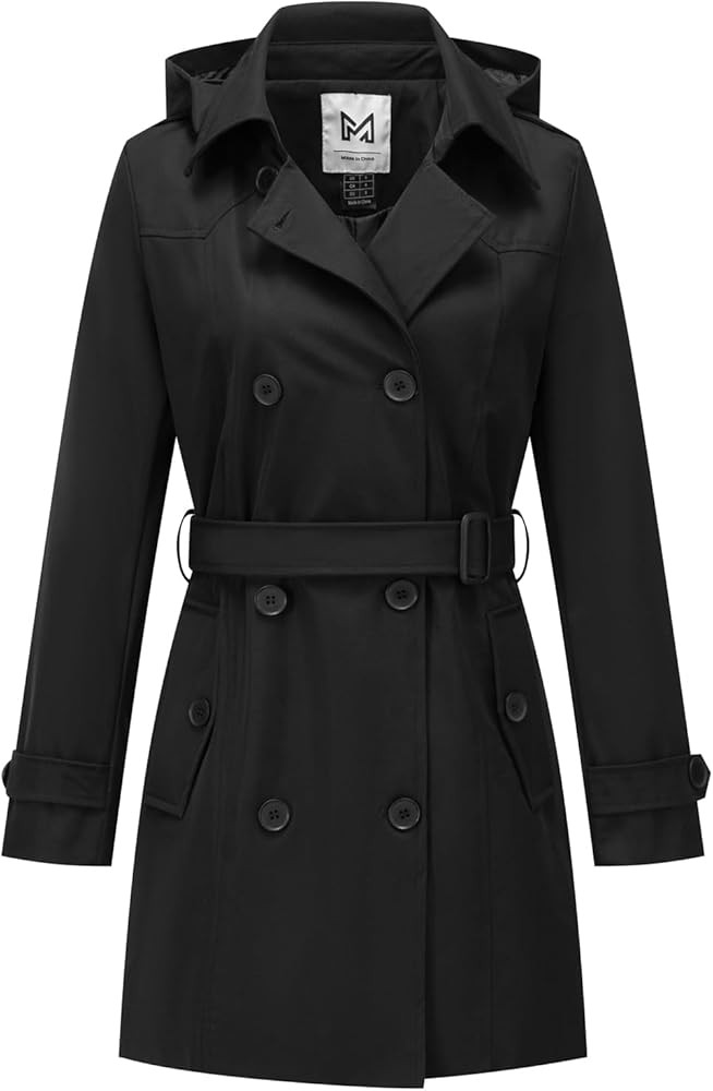KVE Classic Women's Trench Coat, Mid-Length Belted Windproof Double Breasted Overcoat Jacket | Amazon (US)