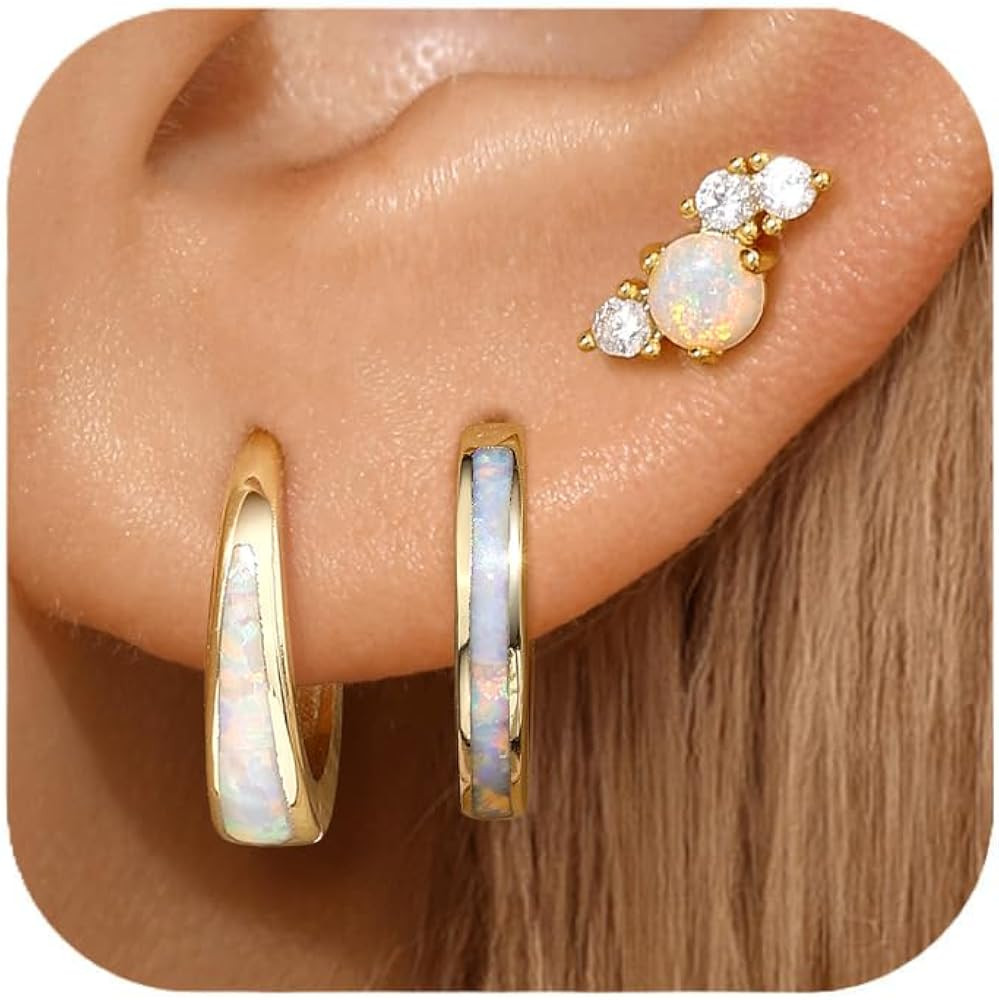 Opal Earrings Set for Women, Birthday Gift for Her, Sterling Silver | 14K Gold Plated, Hypoallerg... | Amazon (US)