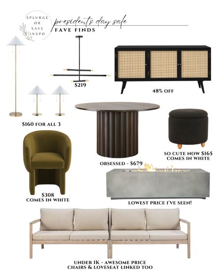 Presidents’ Day sales. Outdoor sofa. Outdoor sectional. Buffet. Sideboard. Fluted table. Reeded table. Floor lamp. Table lamp. Accent chair. Outdoor fire pit . Rectangle fire pit. Gas fire pit. Stool with storage. Modern black chandelier 

#LTKhome #LTKFind #LTKsalealert