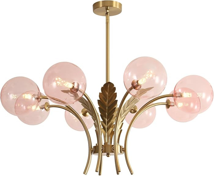 8 Pink Ceiling Light Fixture Large Sputnik Vintage Gold Farmhouse Chandelier Rustic Lighting Glass Globe Pendant Lights for Dining Bedroom Living and Girls Room G9 Bulb Included | Amazon (US)