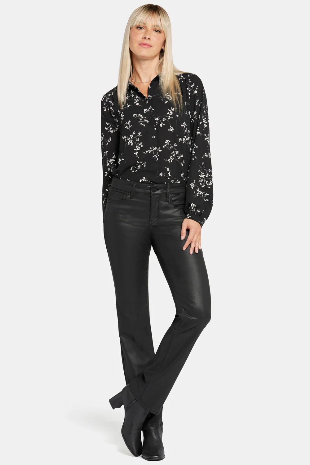 Coated Marilyn Straight Jeans In Petite - Black Coated | NYDJ