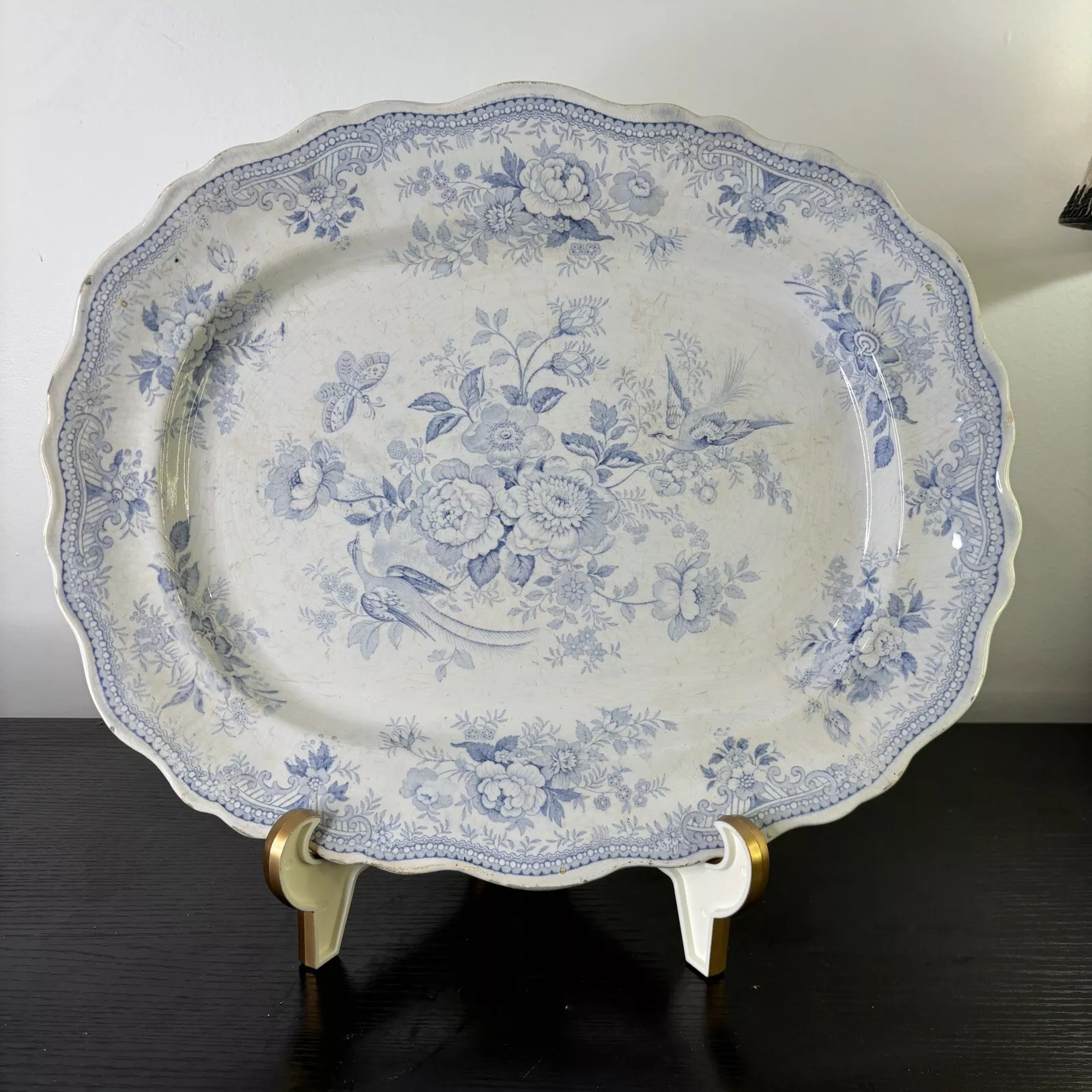 Vintage Blue & White Asiatic Pheasant Platter HW & Co With Crazing 16”x13”  | eBay | eBay US