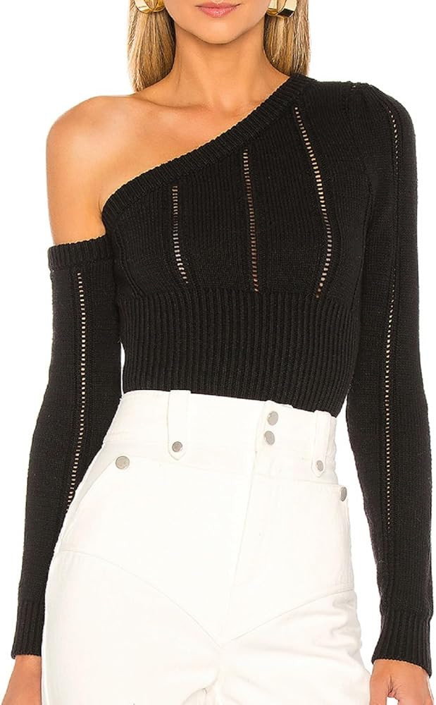 Women Off Shoulder Knitted Crop Top Long Sleeve Going Out T-Shirt Knit Sexy Tight Shirt Top Trend... | Amazon (US)