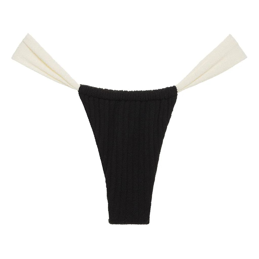 Black (Cream Binded) Terry Rib Sandra Bikini Bottom | Montce