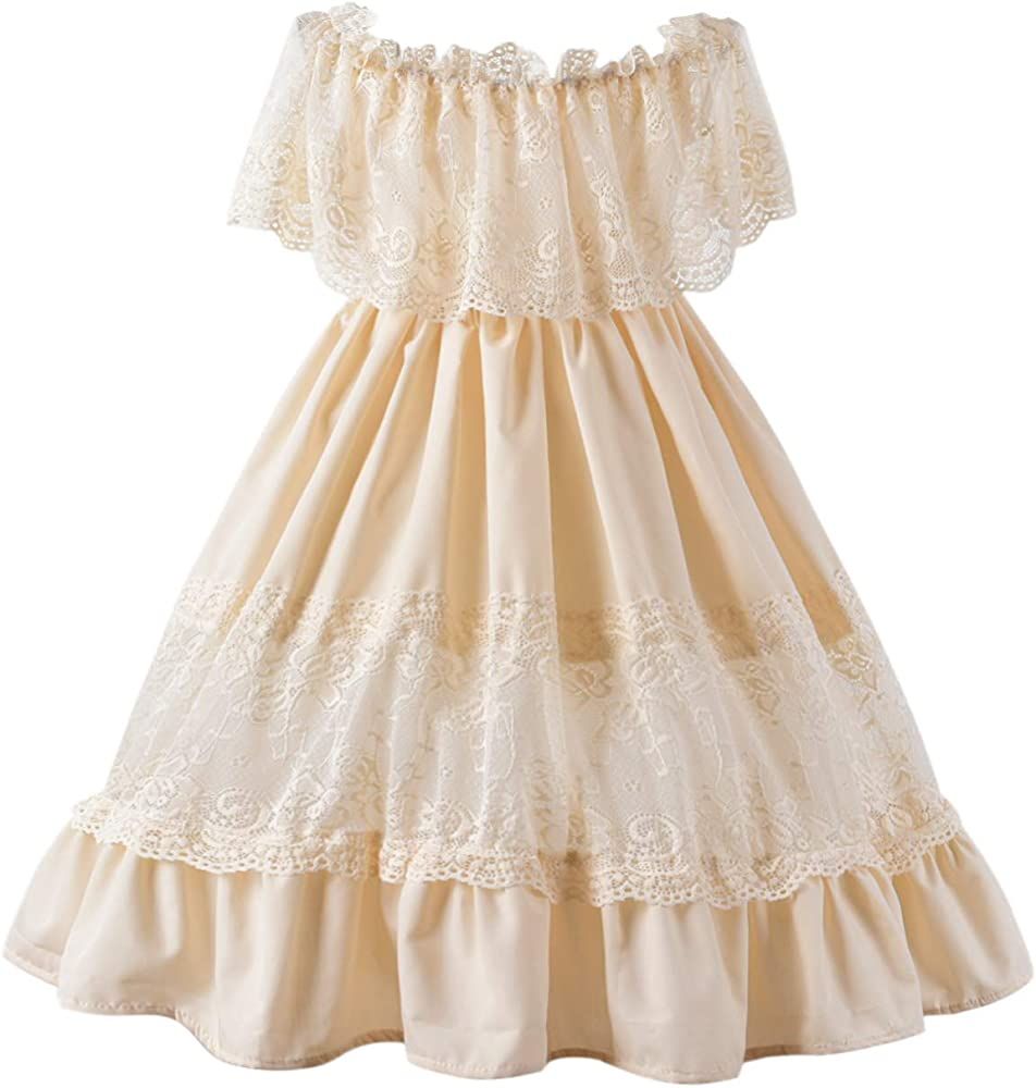 fioukiay Toddler Girl-Wedding-Princess-Maxi-Dress Boho Off Shoulder Lace Ruffle Dress Gowns Holiday  | Amazon (US)