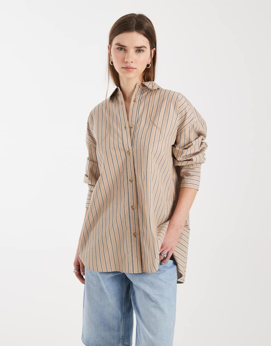 ASOS DESIGN classic cotton shirt in brown stripe | ASOS (Global)
