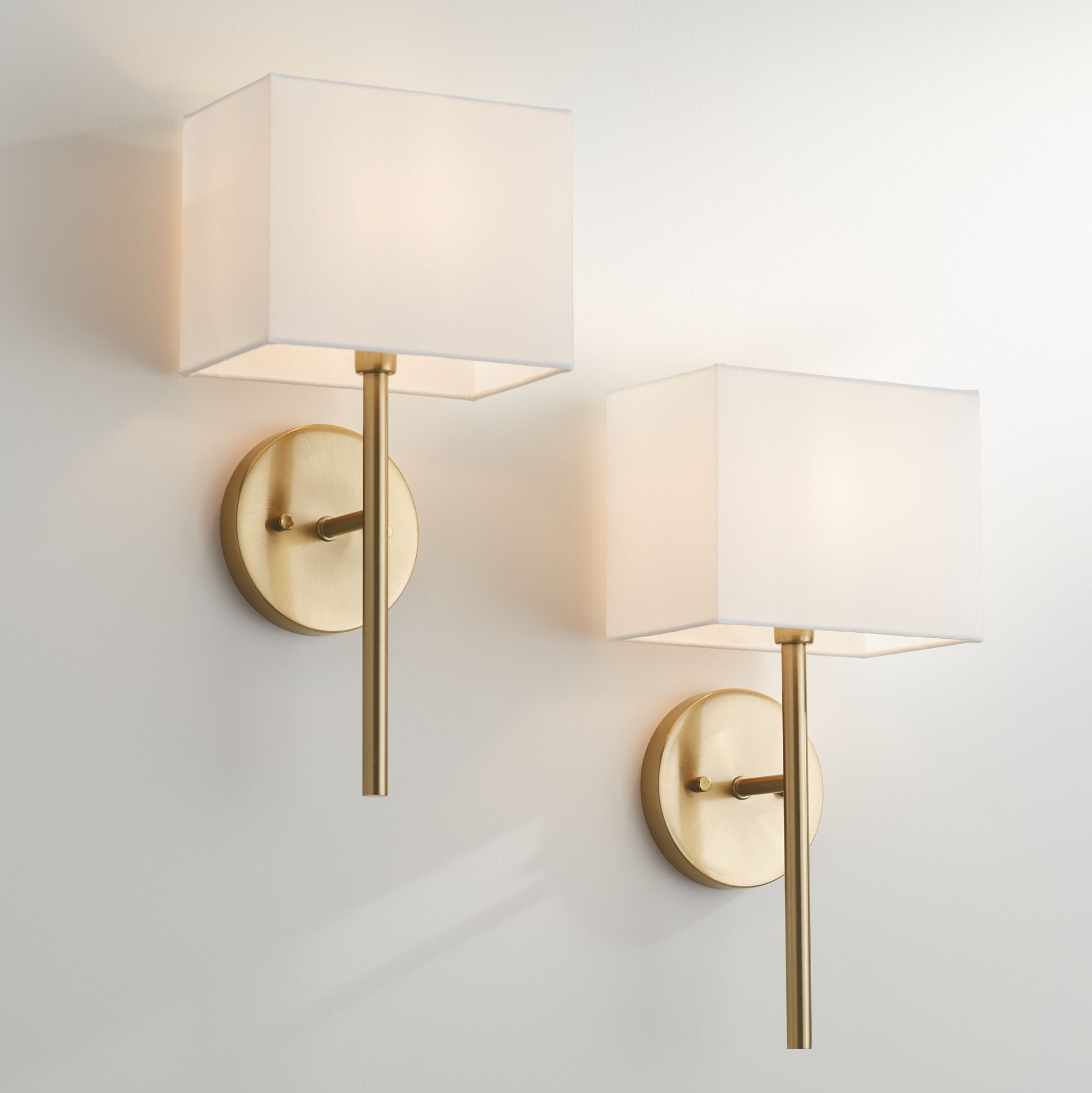 Possini Euro Design Modern Wall Light Sconces Set of 2 Warm Brass Hardwired 8" Fixture Linen Shad... | Walmart (US)