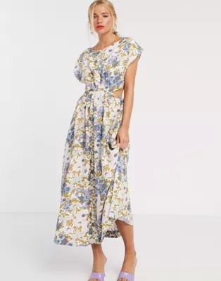 & Other Stories retro floral print cut-out detail midi dress in multi | ASOS (Global)