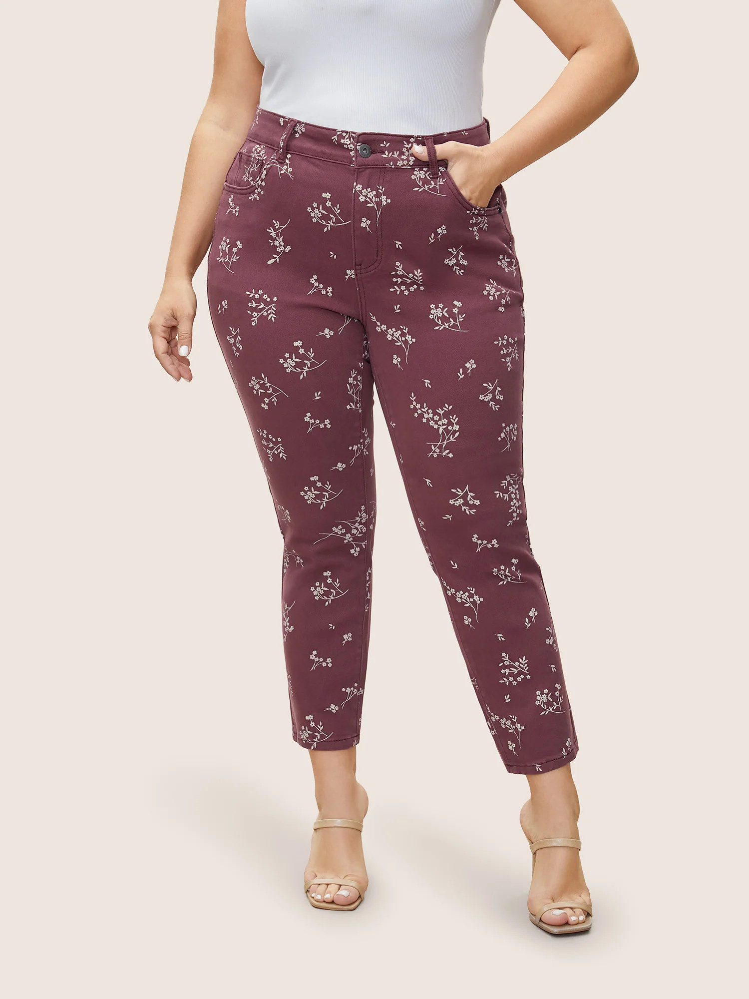 Graphic Natural Print Color Wash Jeans | Bloomchic