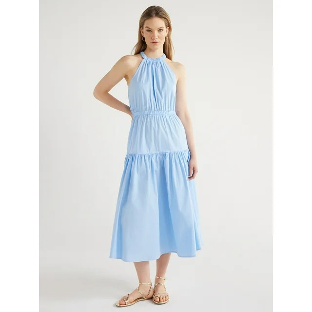 Scoop Women's Gathered Poplin Halter Dress, Sizes XS-XXL | Walmart (US)