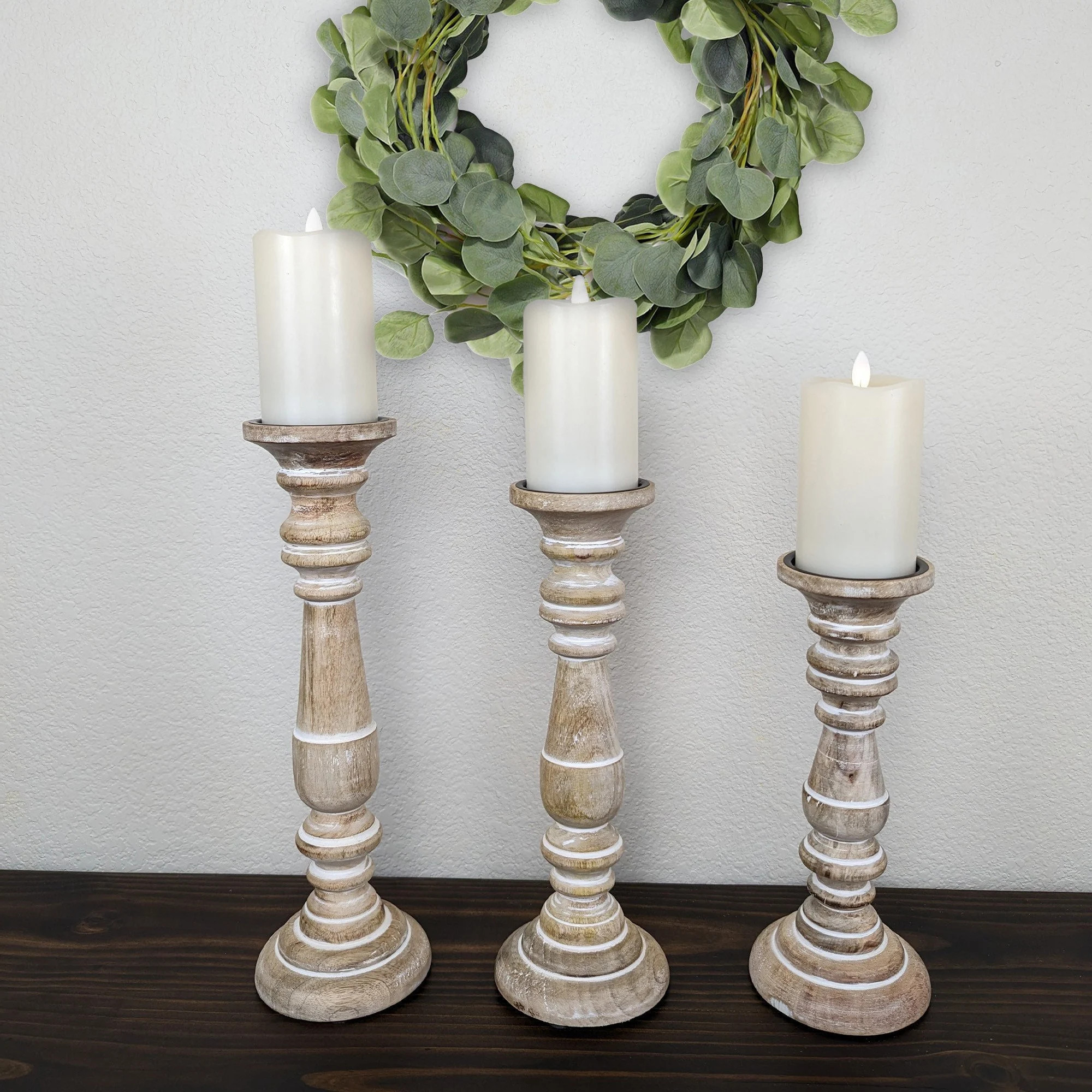 Pillar Candle Holders Set of 3, Wood Candle Holders, Candle Holder Decor, Decorative Candle Holder, Farmhouse Candle Holders Home Decor Gift | Etsy (Global)
