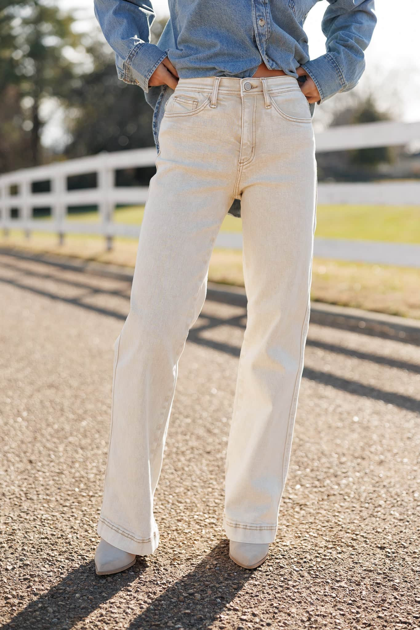 Neutral High Rise Stretch Straight Pants | Lane 201 Boutique