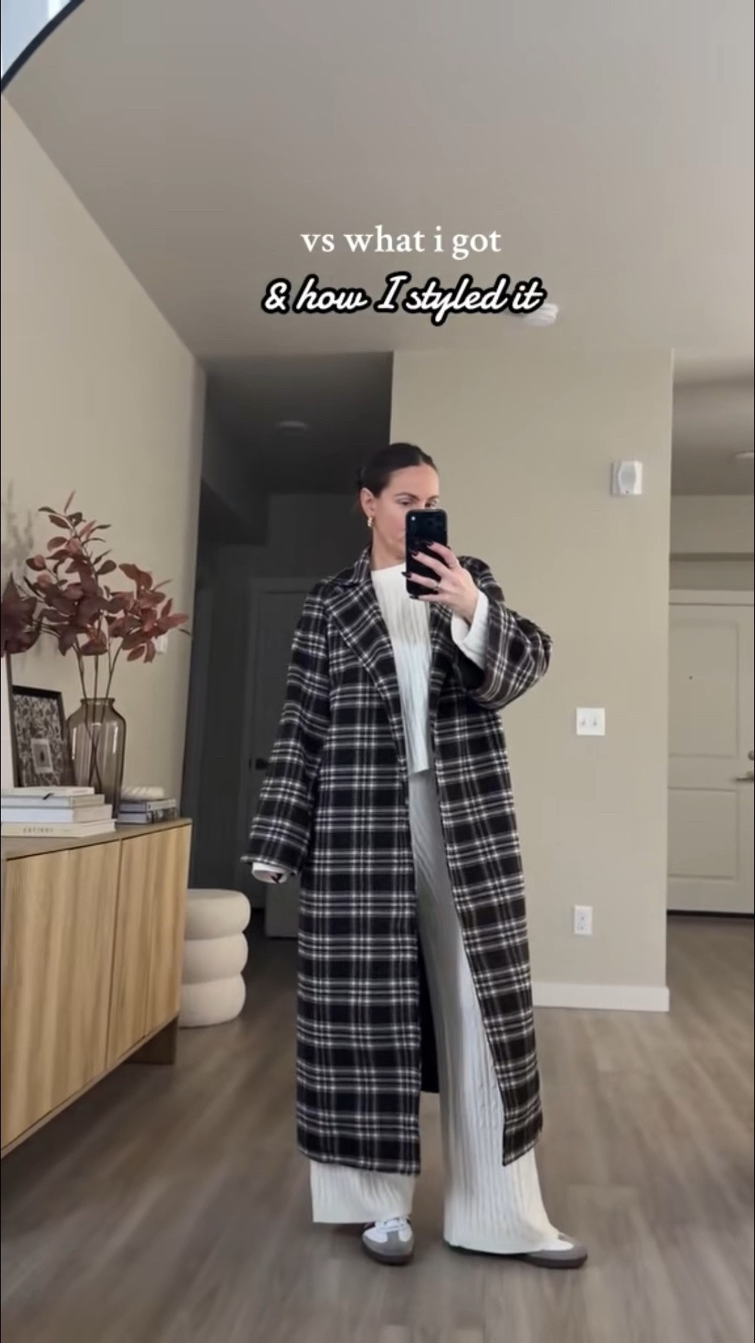 the viral amazon cable knit loungewear set and oversized plaid coat.  i'm 5'7 wearing Small  suede tote bag in coffee color 