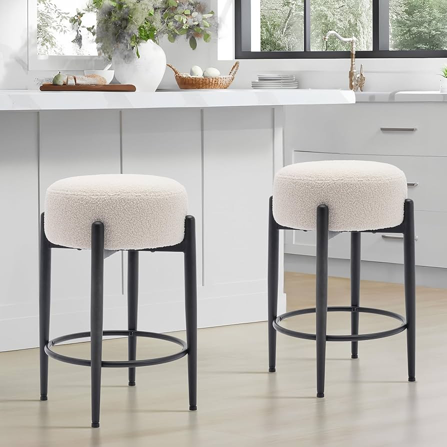 COLAMY Modern Bar Stools Set of 2, 24" Sherpa Counter Height Stools with Round Soft Padded Boucle... | Amazon (US)