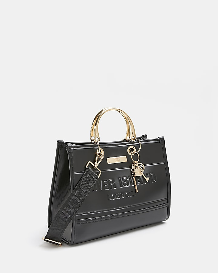 Black RI embossed tote bag | River Island (UK & IE)