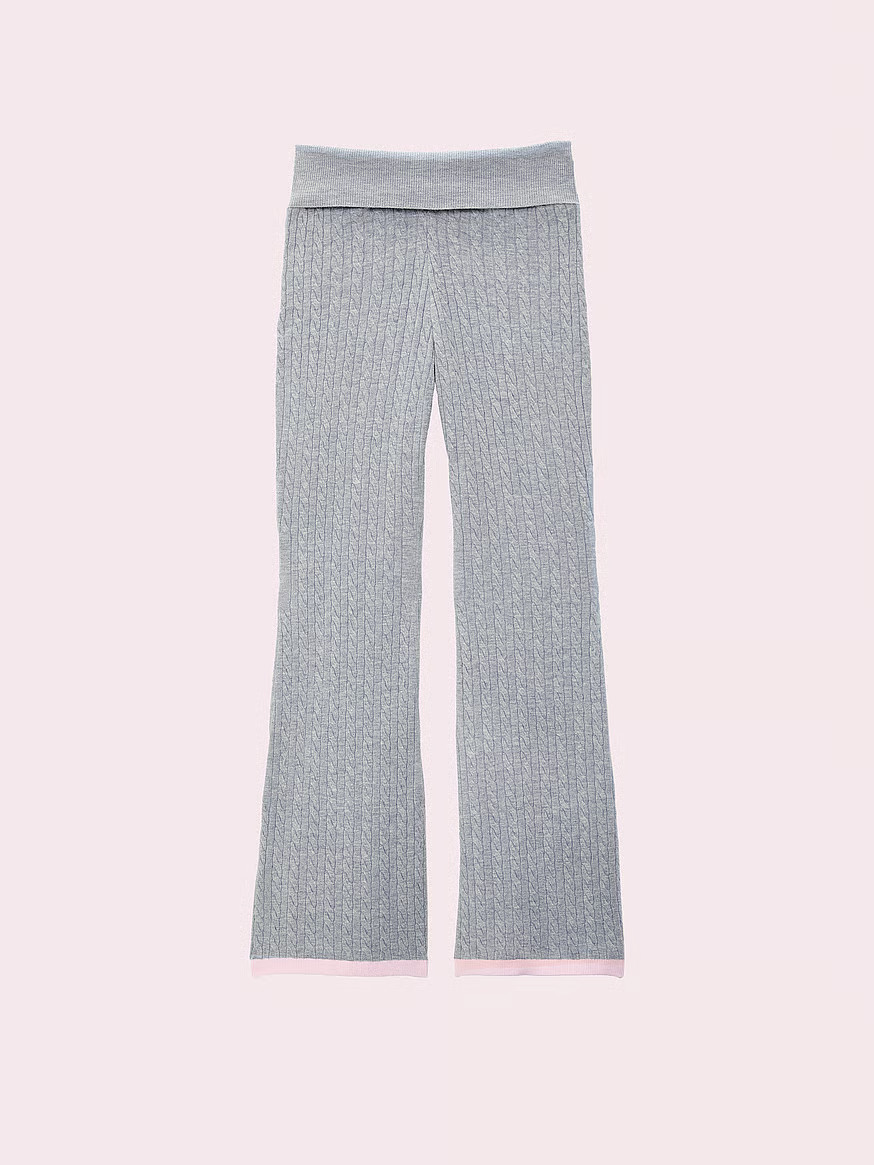 Buy PINK x LoveShackFancy Knit Foldover Flare Pants, Vs Med Heather Grey - Order Bottoms online -... | Victoria's Secret (US / CA )