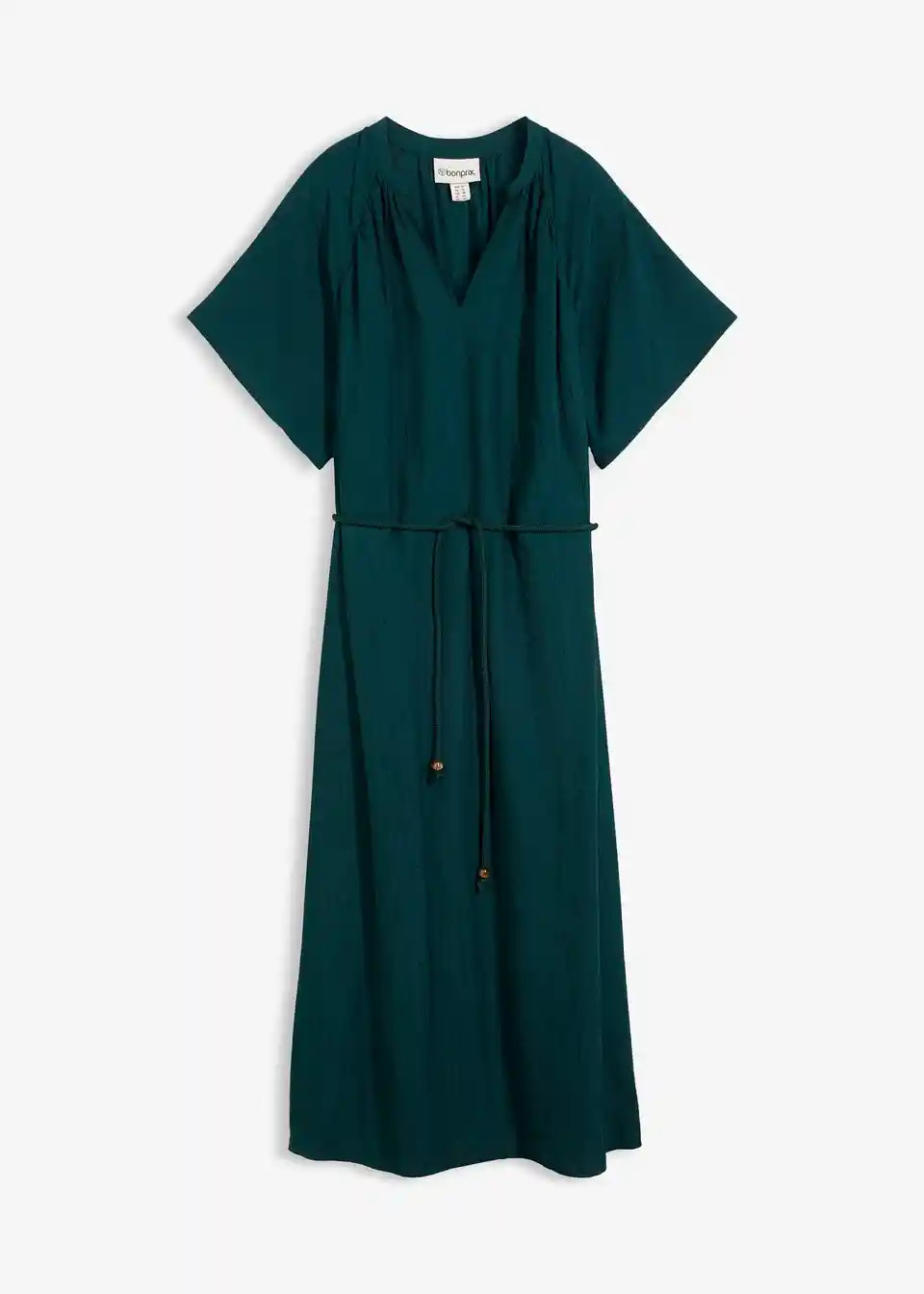 Midikleid mit Bindeband aus softem Viskose-Mix - grün, Regulär | Bonprix DE