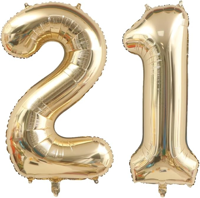 40 Inch Light Gold 21 Number Balloons White Gold Giant 12 Foil Mylar Helium Large Digital Balloon... | Amazon (US)