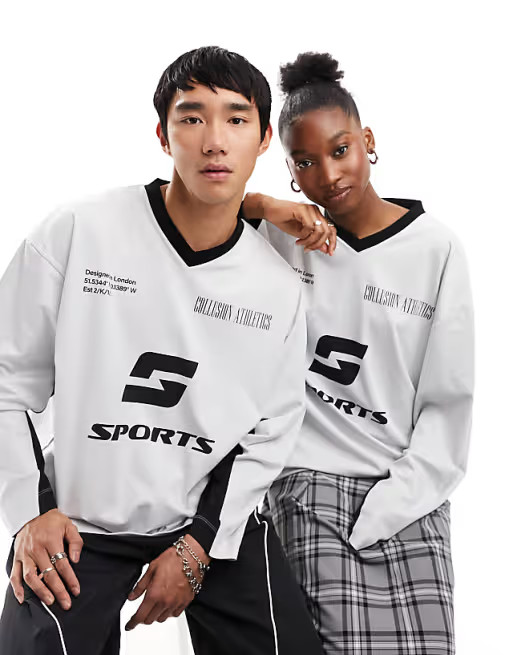 COLLUSION Unisex football t-shirt in ecru and black | ASOS (Global)