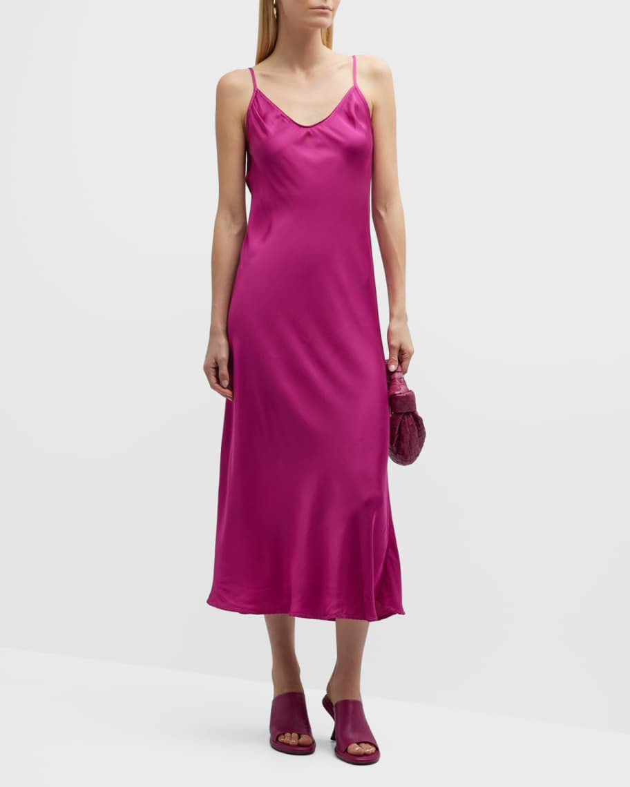 Velvet Poppy V-Neck Midi Slip Dress | Neiman Marcus