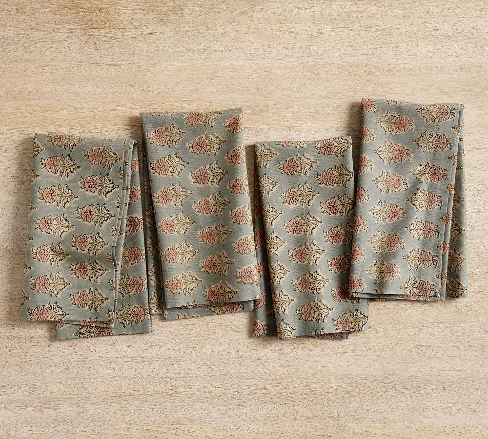 Jade Floral Block Print Napkin | Pottery Barn (US)