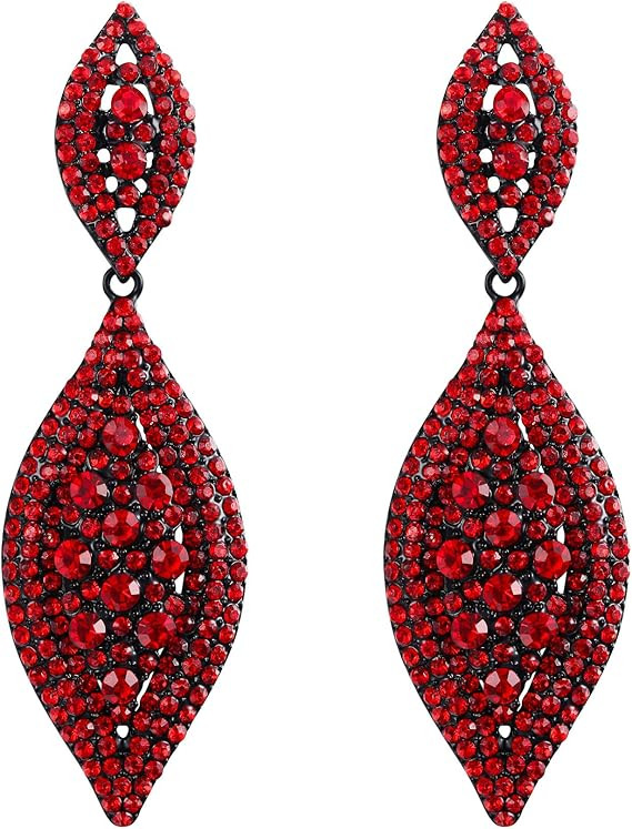 Flyonce Women's Rhinestone Crystal Wedding Bridal 2 Leaf Drop Dangle Chandelier Earrings | Amazon (US)