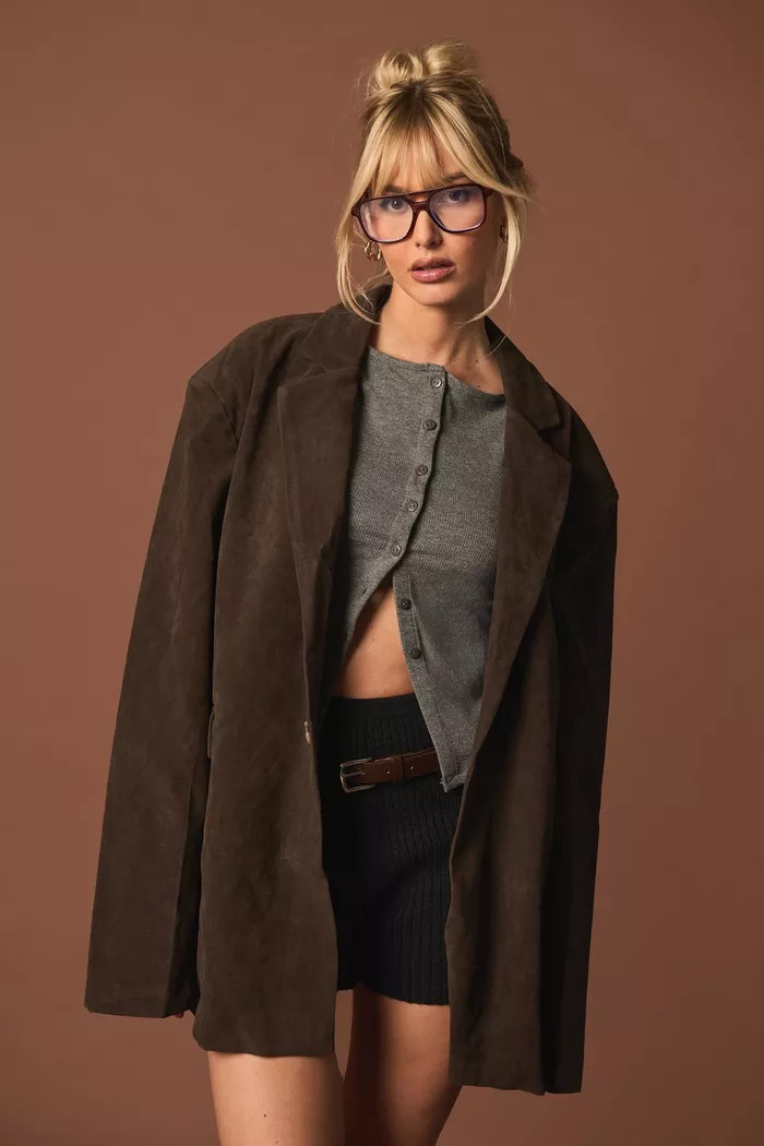 Vintage Look Suedette Oversized Blazer | Boohoo.com (UK & IE)