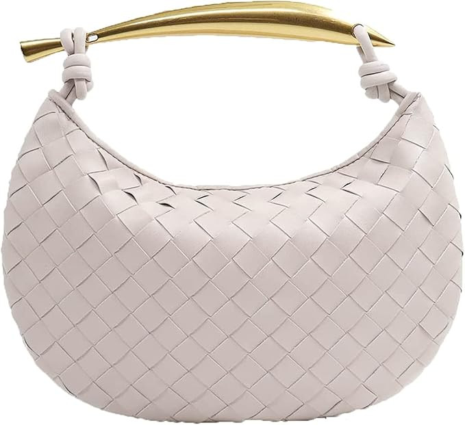 Shark Woven Bag Large Capacity Dumpling Bag Solid Color Metal Handle Casual Ladies Handmade Hobo ... | Amazon (US)