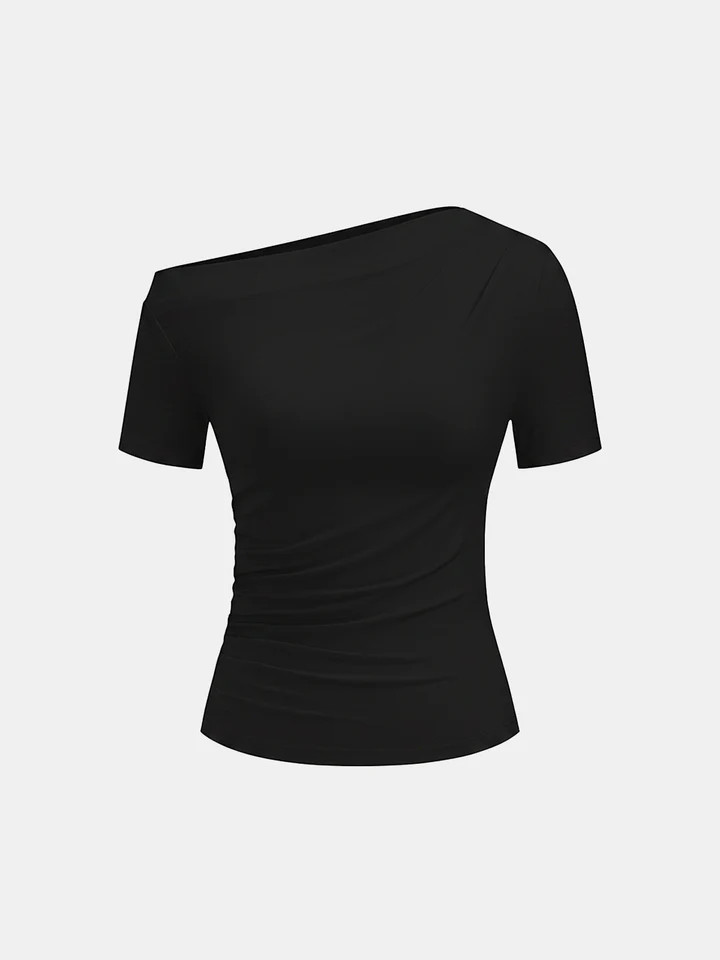 Ruched Off Shoulder Slim Short Sleeve Top | Commense