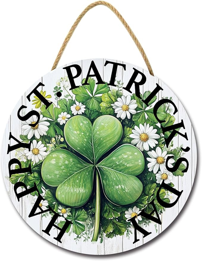 Happy St Patrick's Day Sign Shamrock Wooden Hanging Sign Wood St Patrick's Day Wreath Farmhouse S... | Amazon (US)