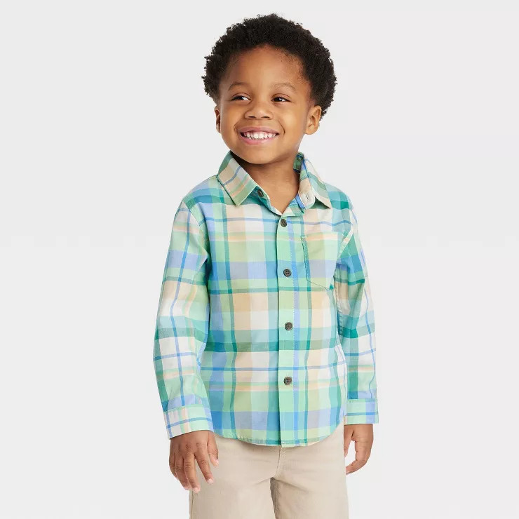 Toddler Boys' Long Sleeve Poplin Woven Shirt - Cat & Jack™ | Target