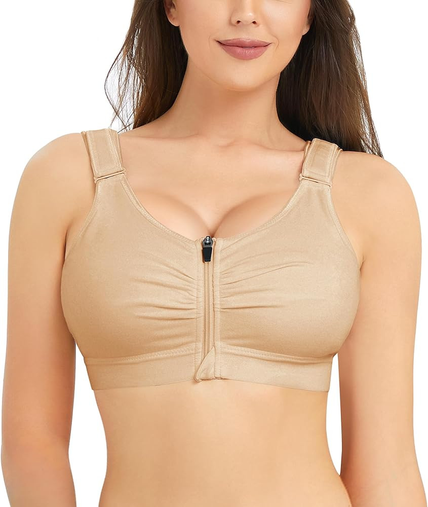 BRABIC Zip Front Closure Everyday Bra for Women Post Surgery Compression Support with Adjustable ... | Amazon (US)