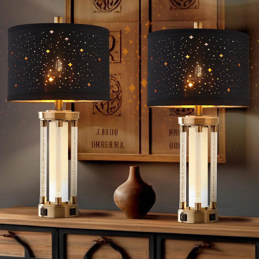 26" H Crystal-Style Table Lamps with USB Ports (Set of 2) | Wayfair North America