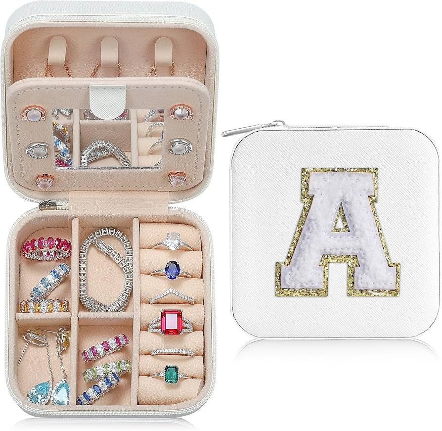 Personalised Initial Jewelry Box, White Jewelry Boxes for Travel - Ring Holder, Earring Holder, B... | Amazon (US)