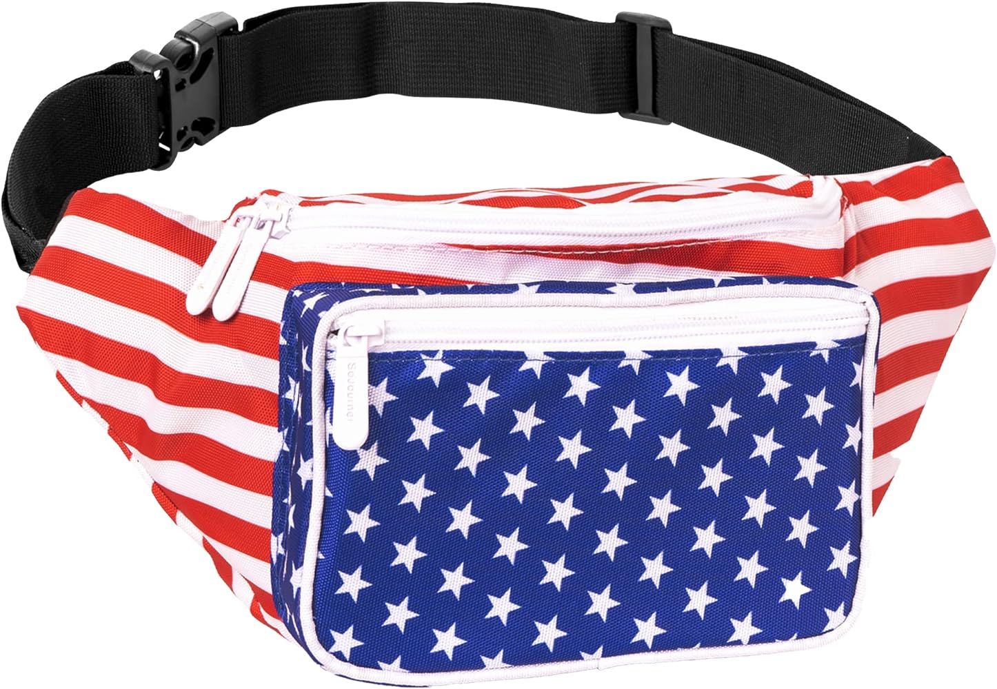 SoJourner Bags USA Flag Waist Pack, 3-Pocket Fanny Pack for Women & Men, Adjustable Crossbody Bum... | Amazon (US)