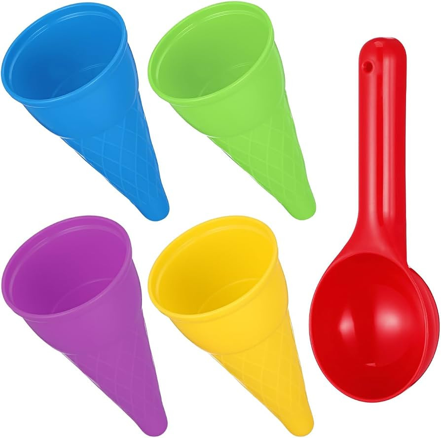 Kisangel 5PCS Ice Cream Beach Sand Toys for Kids, Pretend Play Sand Molds Cones and Scoop Set for... | Amazon (US)