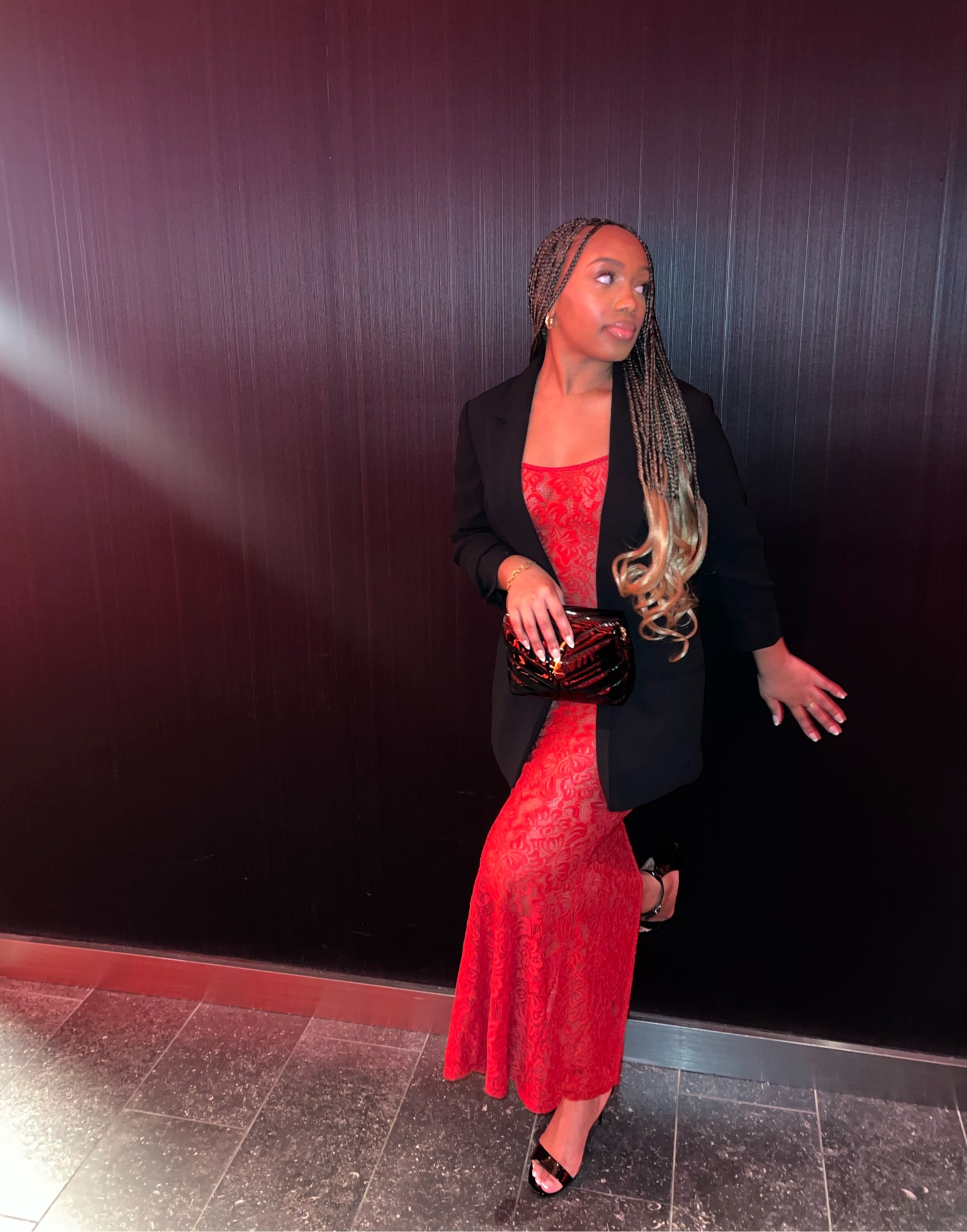 Birthday Dinner Look 🌹🥩🧨🦞
•
•
Red lace dress, oversized blazer, patent leather bag, black strappy heels 

#LTKparties #LTKstyletip