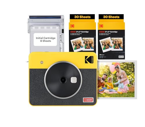 KODAK Mini Shot 3 Retro 4PASS 2-in-1 Instant Digital Camera and Photo Printer (3x3 inches) Initial 8 Sheets + 60 Sheets Cartridge Bundle, Yellow (NOT Zink) | Amazon (US)