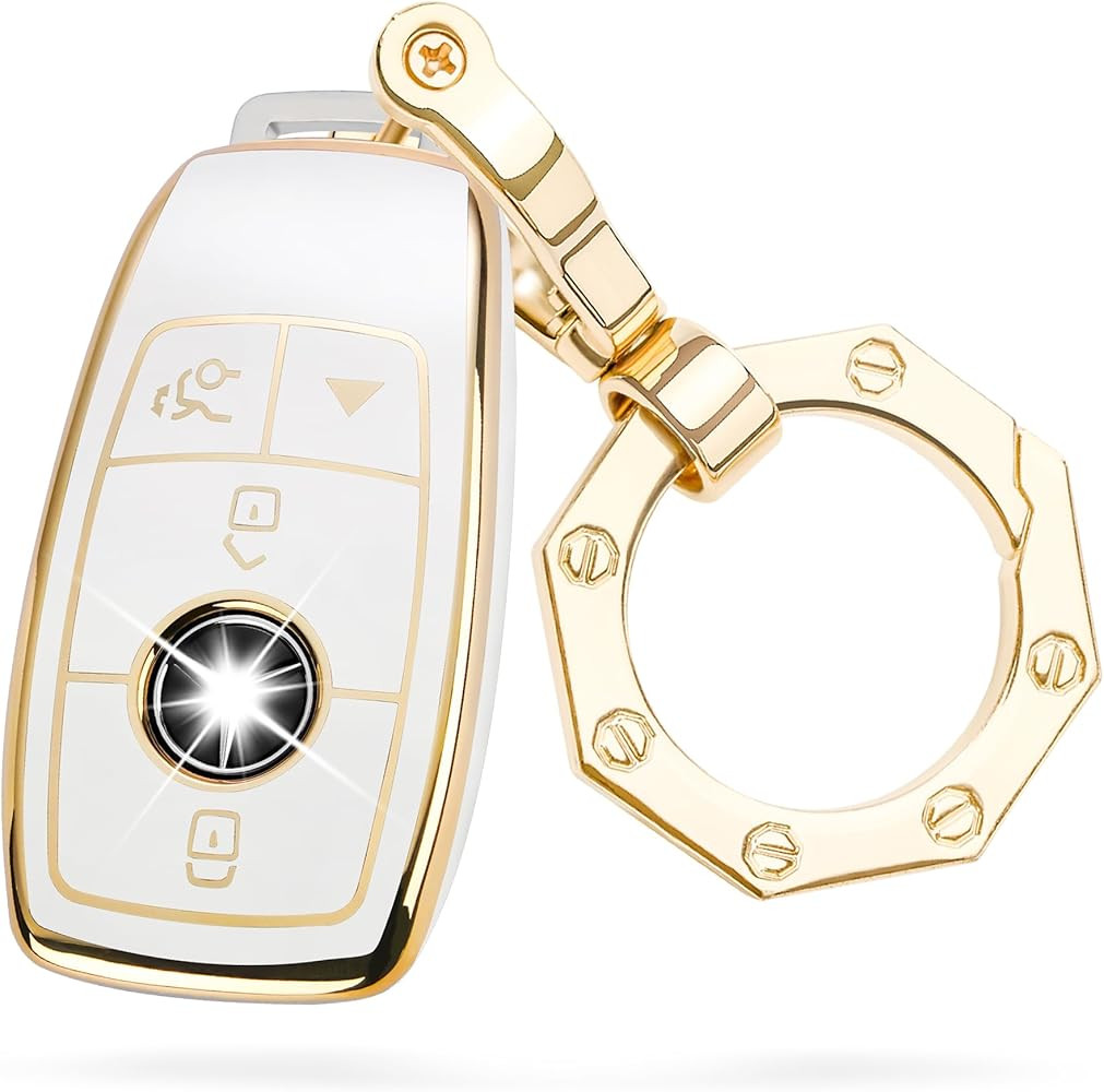 for Mercedes Benz Key Fob Cover Car Key Case Shell with Gold Keychain fit Mercedes Benz E S A C G... | Amazon (US)