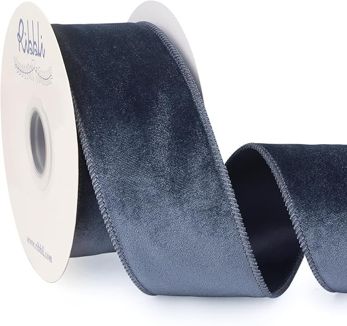 Ribbli Dusty Blue Velvet Wired Ribbon 2.5 Inch Velvet with Satin Christmas Ribbon for Gift Wrappi... | Amazon (US)