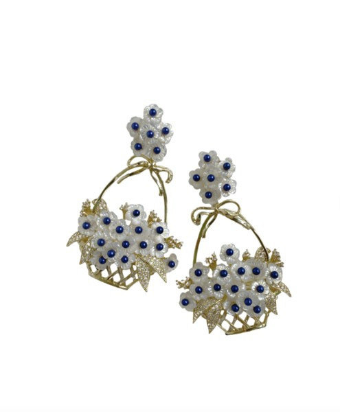 blue and white embellished mother of pearl flower basket | Nicola Bathie Jewelry
