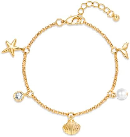 Gold Charm Bracelet for Women Boho Adjustable Shell Starfish Bracelet Summer Beach Ocean Statemen... | Amazon (US)