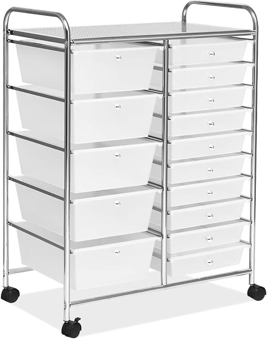 RELAX4LIFE Storage Drawer Carts W/15-Drawer,Rolling Wheels Semi-Transparent Multipurpose Mobile Rolling Utility Cart for School, Office, Home, Beauty Salon Storage Organizer Cart (Clear) | Amazon (US)