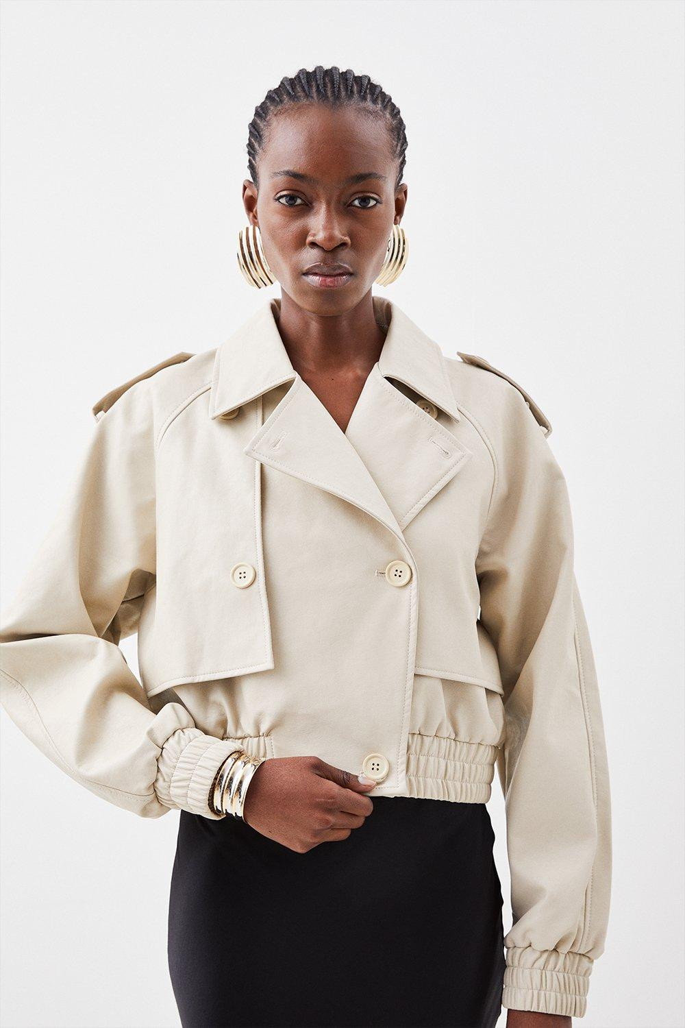Faux Leather Tailored Bomber Mac Jacket | Karen Millen | Karen Millen UK + IE + DE + NL
