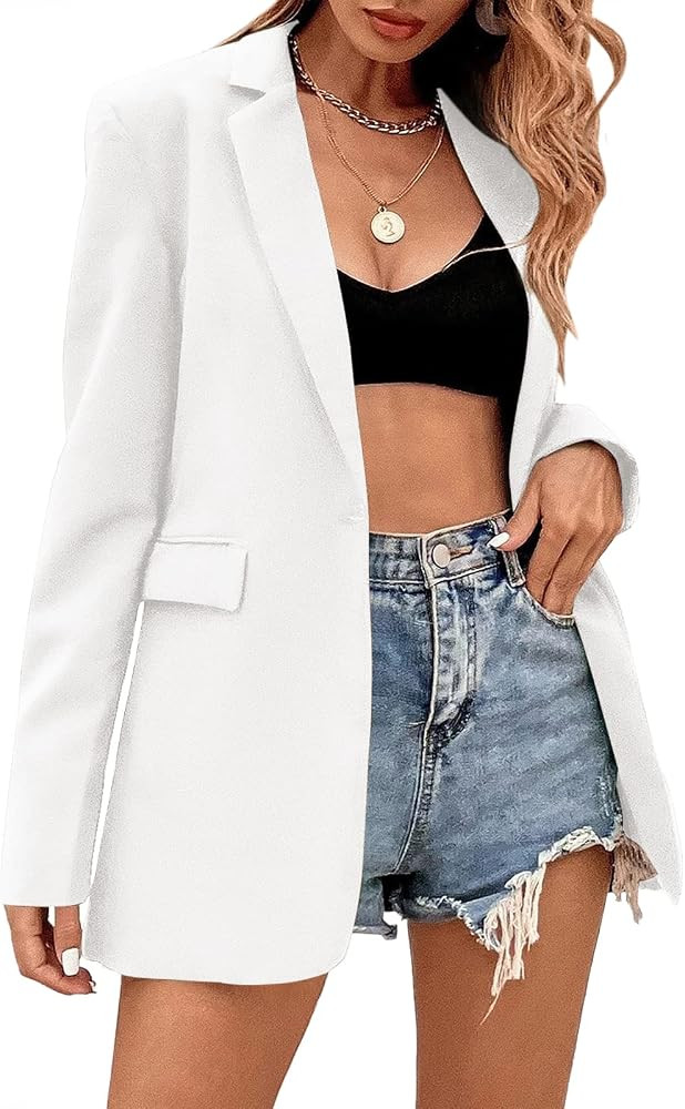 Febriajuce Women's Casual Long Sleeve Lapel Oversized Button Work Office Blazer Suit Jacket | Amazon (US)