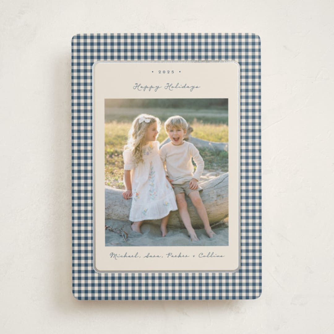 "Gingham Vintage" - Customizable Foil-pressed Holiday Cards in Beige or Gray by Emily Betts. | Minted